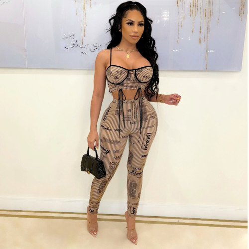 Sexy sling wrapped chest vest and leggings fashion print suit