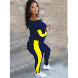 Large size women's solid color stitching fashion sports and leisure reflective strip suit