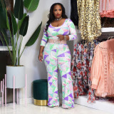 Large size fashion loose triangle print jumpsuit without belt