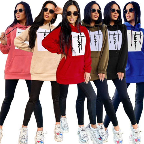 Autumn and winter loose casual long-sleeved hooded sweater dress women