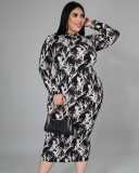 2021 fall casual Crew Neck Long Sleeve sexy Printed Dress