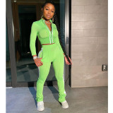 Pure color stitching fashion sports and leisure two-piece suit