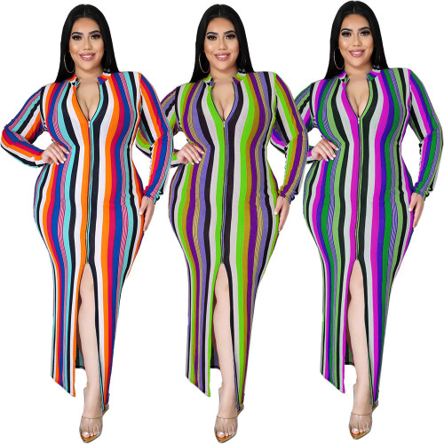 2021 autumn multicolor long sleeve temperament irregular commuter print waist dress