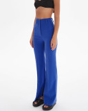 2021 autumn women's wide leg pants slit high waist slim fit temperament commuter design blue casual pants