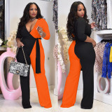 Large size fashion sexy solid color double fight jumpsuit