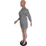 2021 Fall Fashion Sexy Cardigan Loose Striped Chest Pocket Set