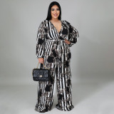Sexy printed strappy temperament casual plus size jumpsuit