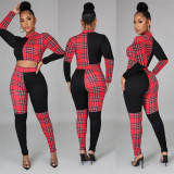 Fashion and sexy grid color matching two-piece set