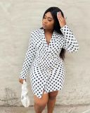 2021 autumn large women's black and white spotted dress
