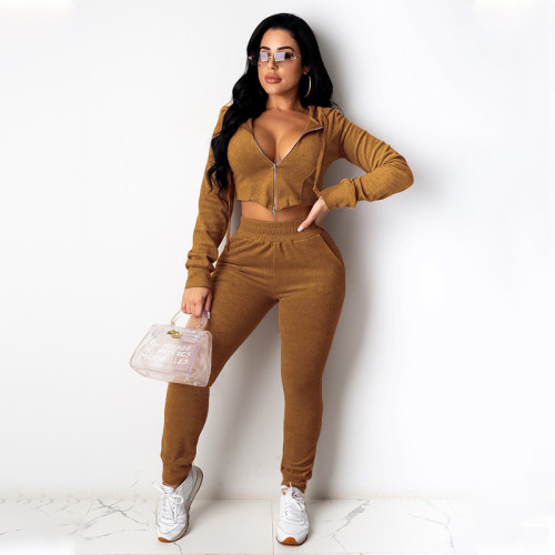 Autumn and winter women's solid color suit sports two-piece suit