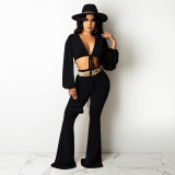 Autumn and winter new style sexy navel long-sleeved short top trouser suit two-piece suit