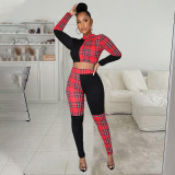 Fashion and sexy grid color matching two-piece set