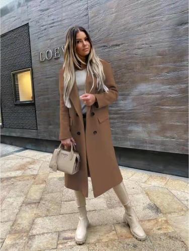 Autumn and winter long-sleeved suit collar double-breasted Nizi coat