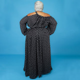 Printed slim-fit plus size dress One-shoulder strappy sexy big swing dress