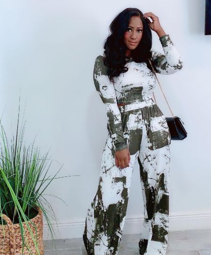 Autumn and winter women's fashion printed long-sleeved top + wide-leg pants two-piece suit