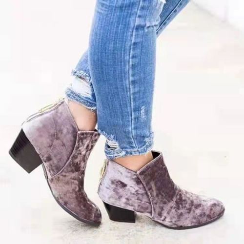 2021 autumn new thick heel short boots pointed suede back zipper large short boots