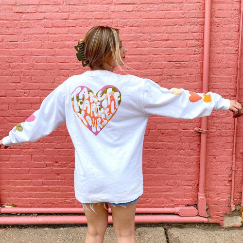 Autumn and winter sweater heart-shaped print loose
