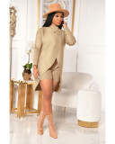 2021 autumn and winter new leisure medium length jacket and shorts cashmere sweater two-piece set