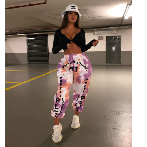 Autumn 2021 new letters personalized print contrast sportswear pants