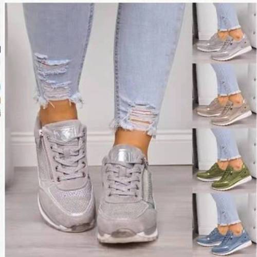 2021 autumn new women's casual single shoes lace up mesh flat bottom low heel side zipper fashion sneakers