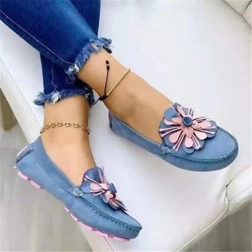 2021 autumn and winter new round head large flower flat bottomed women's shoes