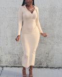 2021 autumn and winter mid length knee wrap hip high neck unique long sleeve one-step dress