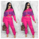 Aw2021 casual sports two-color mosaic printed letters long sleeve two-piece set
