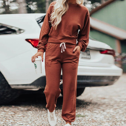 Autumn and winter round neck T-shirt trousers suit casual two-piece suit