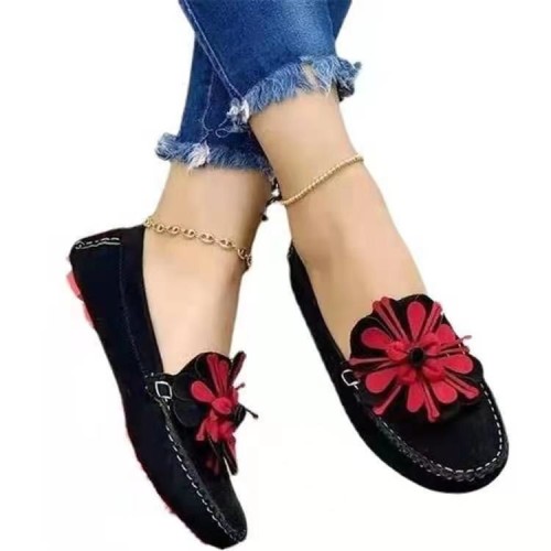2021 autumn and winter new round head large flower flat bottomed women's shoes