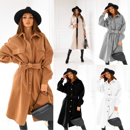 Autumn and winter long-sleeved V-neck button coat coat