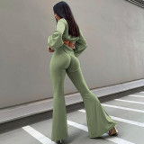 Yoga casual tight-fitting hip-lifting solid color flared trousers
