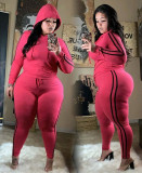 Large size women's clothing autumn and winter fashion casual sports solid color two-piece hooded suit