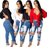 Pure color sexy chiffon top three-color women's clothing