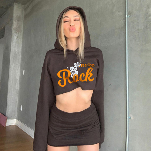 2021 autumn and winter casual sports style short hooded sweater half-length skirt two-piece suit