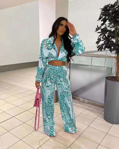 Autumn Fashion Casual Printed Belt Two-Piece Set