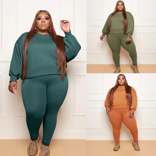 Plus size women's casual fashion plus thick sweater two-piece winter