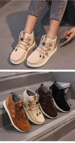 2021 autumn and winter new large casual single boots high top round head solid color lace up CASUAL BOOTS cotton shoes