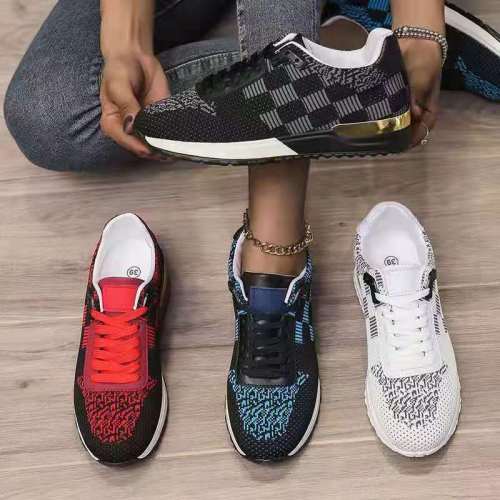2021 flying woven sneakers large Sequin thick bottom lace up single shoe round head low top casual sneakers