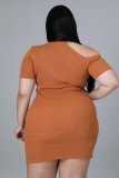 2021 autumn large women's knitted pit strip side opening off shoulder dress