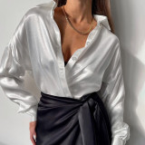 2021 early autumn acetate ice silk satin imitation silk drape white shirt temperament with loose French women's clothing