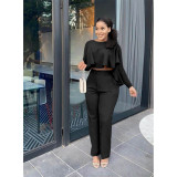 Short front and long back, ruffled zipper pocket straight leg pants two-piece suit