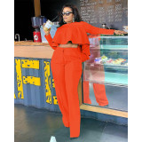 Short front and long back, ruffled zipper pocket straight leg pants two-piece suit