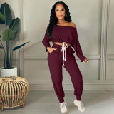 Autumn sexy fashion one-word collar casual two-piece set