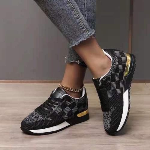 2021 flying woven sneakers large Sequin thick bottom lace up single shoe round head low top casual sneakers