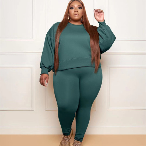 Plus size women's casual fashion plus thick sweater two-piece winter
