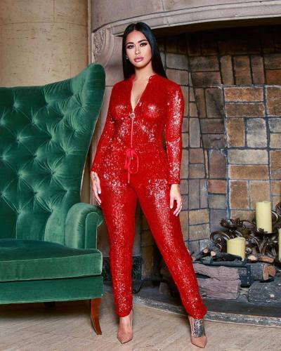 Fashion sexy loose fit sequin jumpsuit