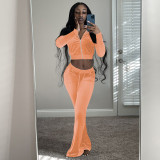 Solid color cropped flared pants two-piece suit