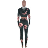 Fashion urban casual V-neck printed bandage two-piece suit