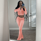 Solid color cropped flared pants two-piece suit