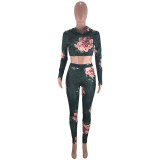 Fashion urban casual V-neck printed bandage two-piece suit